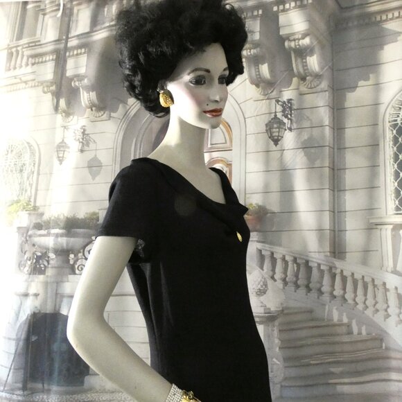 St. John Caviar Black Cocktail Dress Size 8 Elegant Vertical Santana Knit - Picture 7 of 9